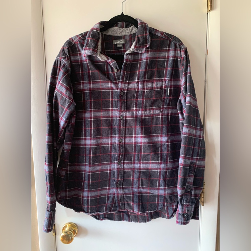Eddie Bauer Black and Red Casual Button Down Flannel Shirt